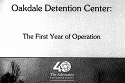 [ai] A monochrome image featuring text that reads 'Oakdale Detention Center: The First Year of Operation' with a logo for The Advocates for Human Rights at the bottom.